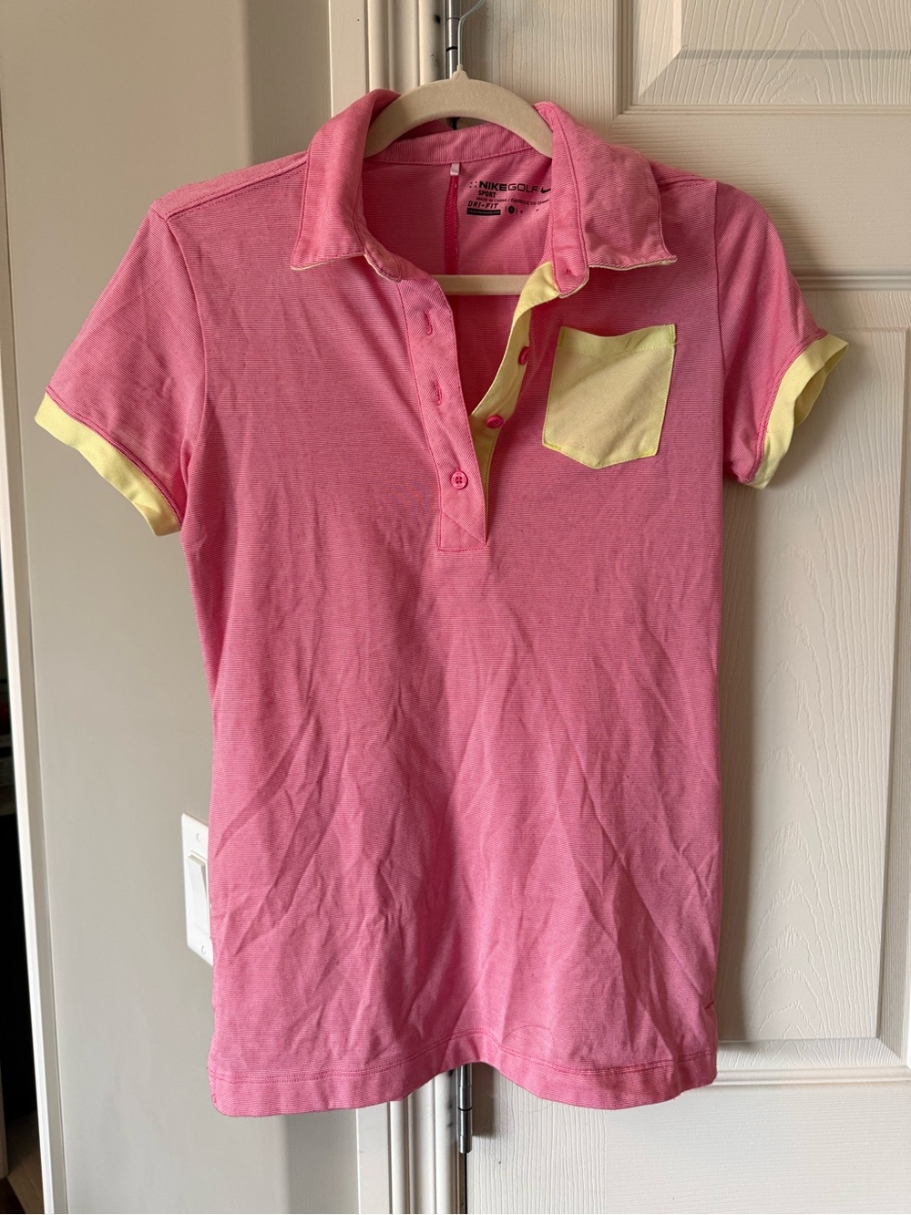 Nike Women’s Pink Polo Top with Yellow Trim